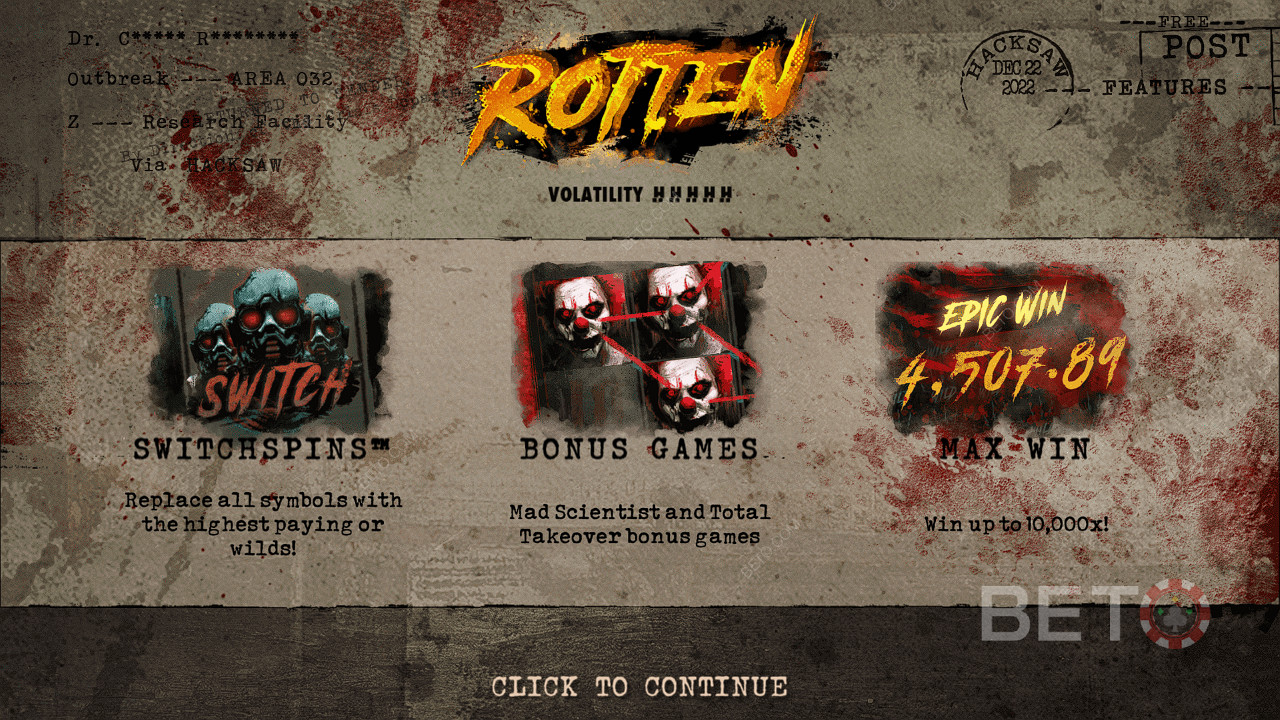 Tận hưởng SwitchSpins, Vòng quay miễn phí và hơn thế nữa trong slot Rotten của Hacksaw Gaming