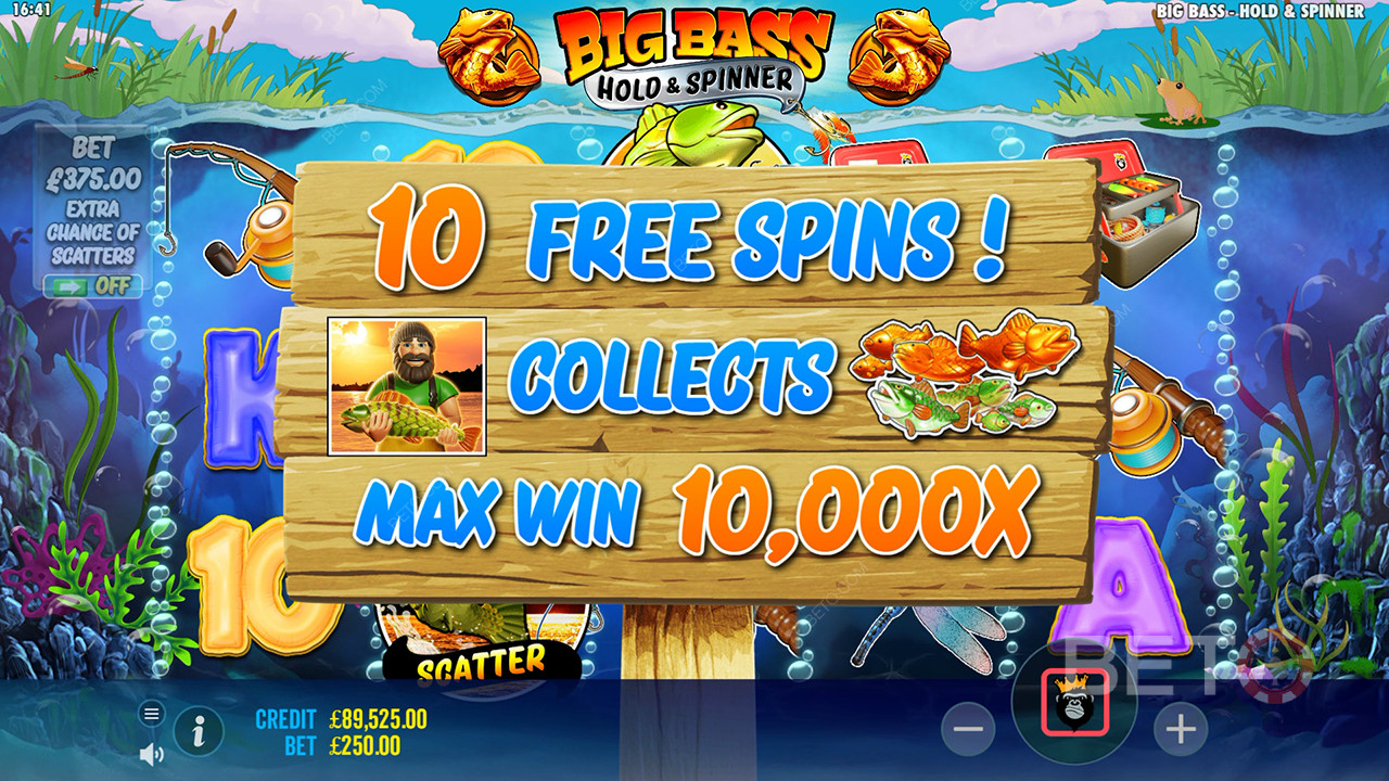 Thắng gấp 10.000 lần tiền cược của bạn trong trò chơi quay số Big Bass Bonanza Hold and Spinner!