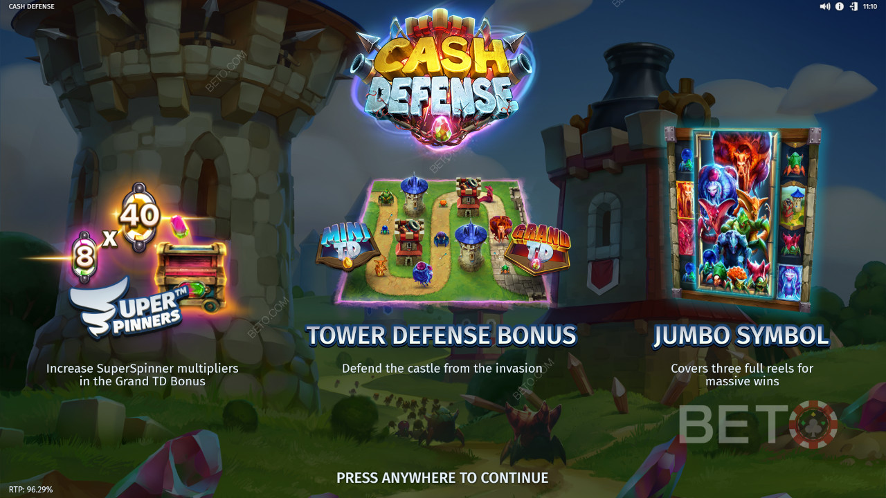 Thắng gấp 20.000 lần tiền cược của bạn trong Máy đánh bạc Cash Defense!