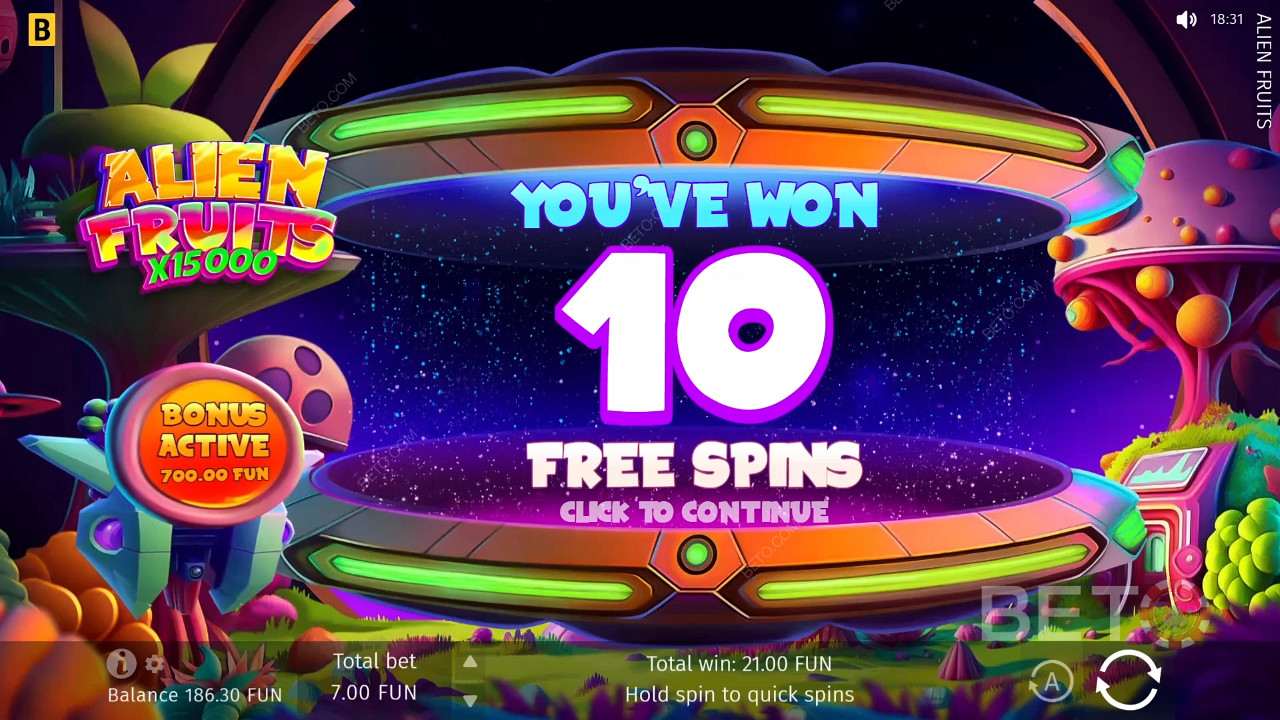 Kiếm được 15.000 lần số tiền đặt cược của bạn trong trò chơi Slot Trái cây ngoài hành tinh trực tuyến!