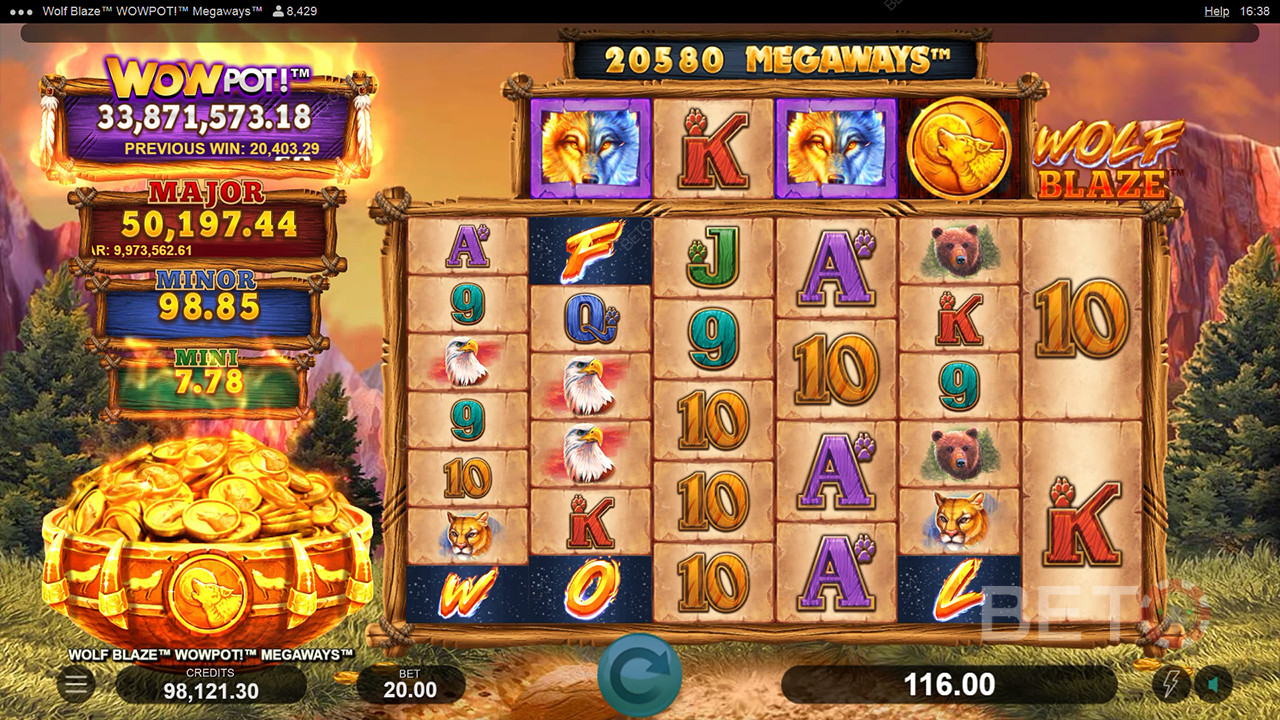 Đánh giá Wolf Blaze WOWPOT! Megaways của BETO Slots