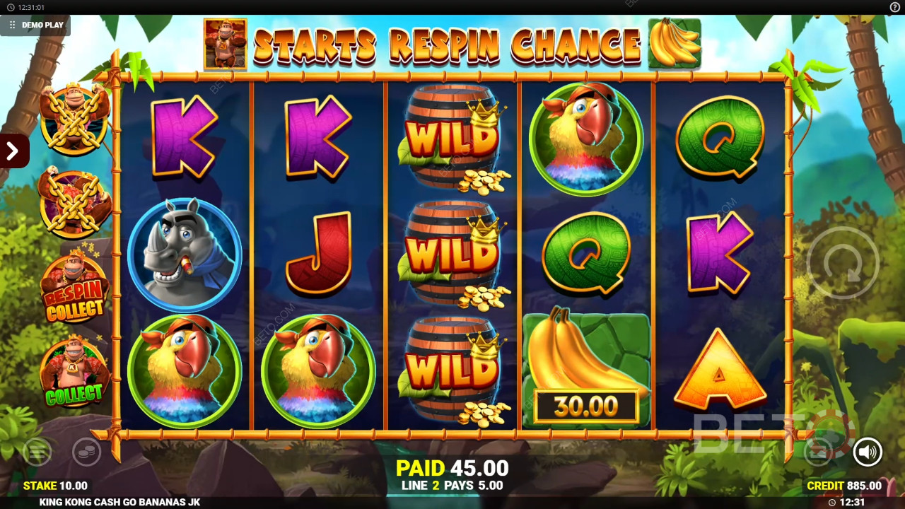 Giải thích các tính năng thưởng trong King Kong Cash Go Bananas của Blueprint