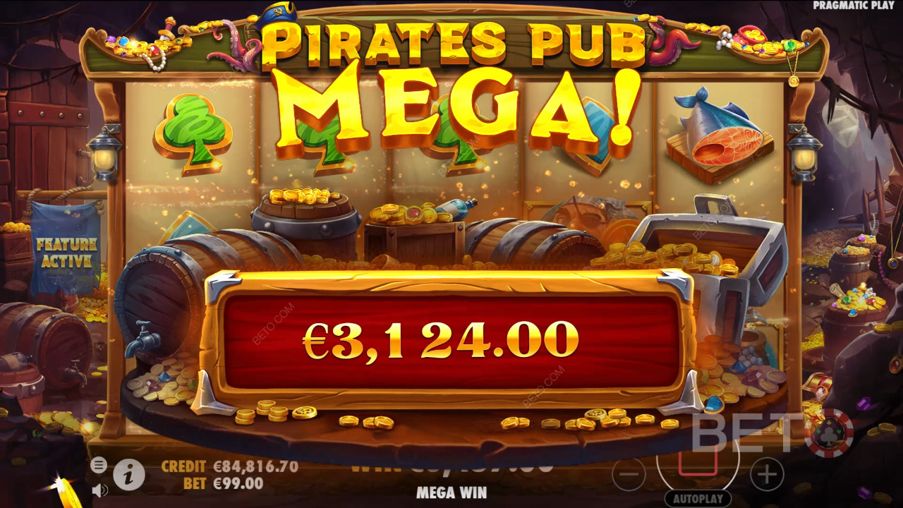 Thắng 5.000 lần tiền cược của bạn trong trò chơi máy đánh bạc Pirates Pub!