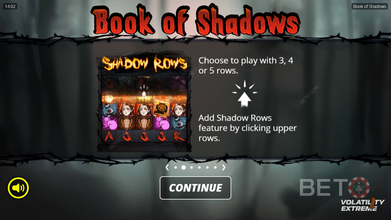 Mở khóa tất cả 5 hàng hoặc chỉ chơi với 3 hàng trong máy đánh bạc Book of Shadows