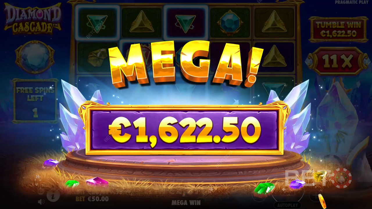 Kiếm được gấp 8.000 lần số tiền đặt cược của bạn trong trò chơi Slot trực tuyến Diamond Cascade!