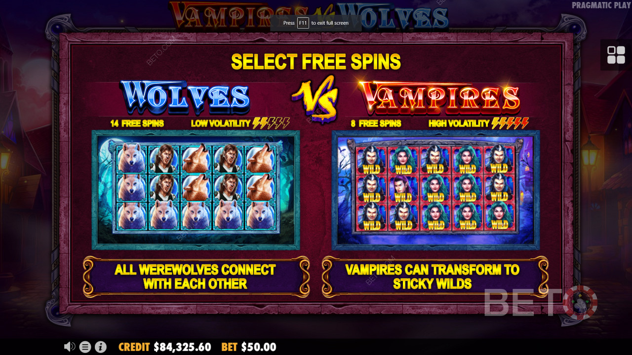 Vòng quay tiền thưởng kép miễn phí trong Vampires vs Wolves