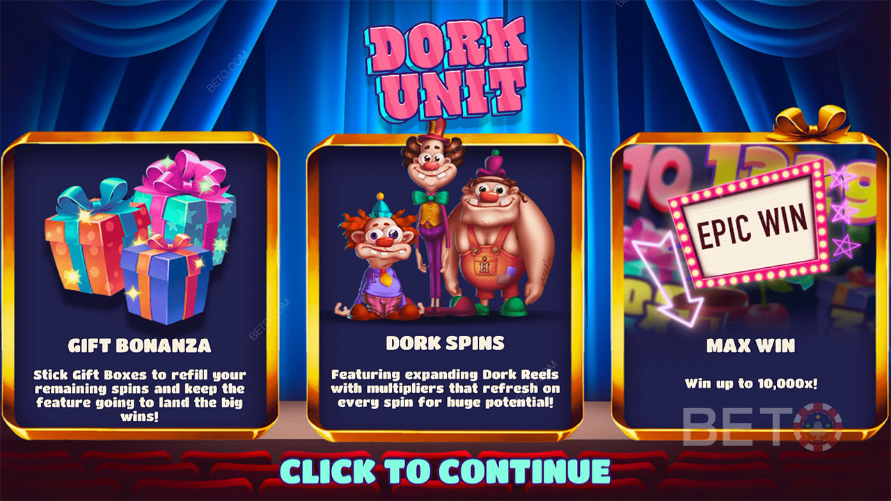 Thưởng thức 2 trò chơi có thưởng tuyệt vời và Chiến thắng tối đa cao trong máy đánh bạc Dork Unit