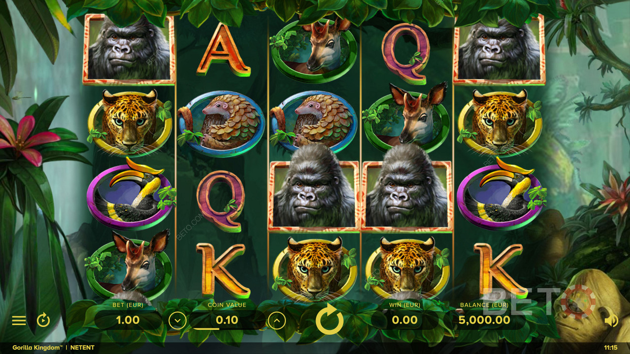 Các biểu tượng dựa trên Động vật hoang dã trong máy đánh bạc trực tuyến Gorilla Kingdom