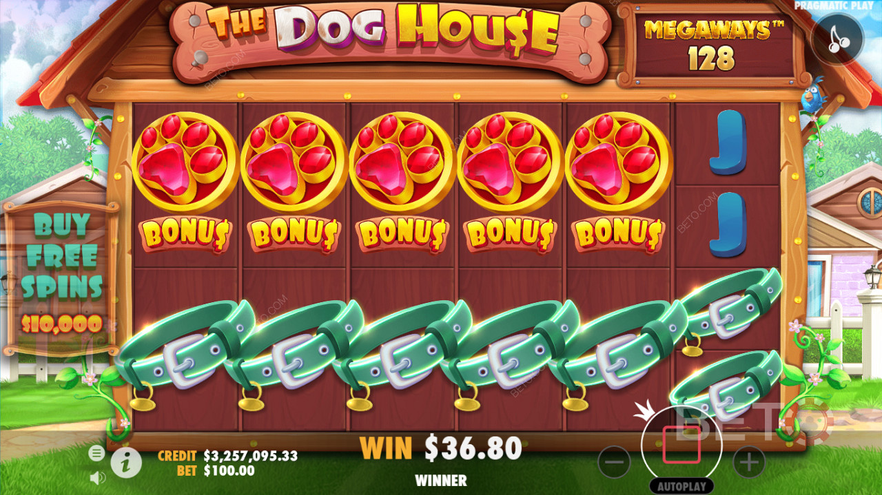 Giao diện chơi trò chơi chi tiết của các trò đánh bạc của The Dog House Megaways sòng bạc