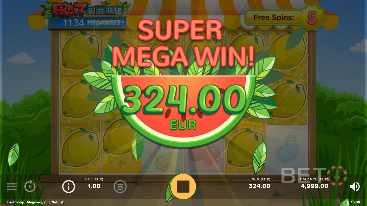 Giành giải Siêu Mega Win được săn lùng trong Fruit Shop Megaways