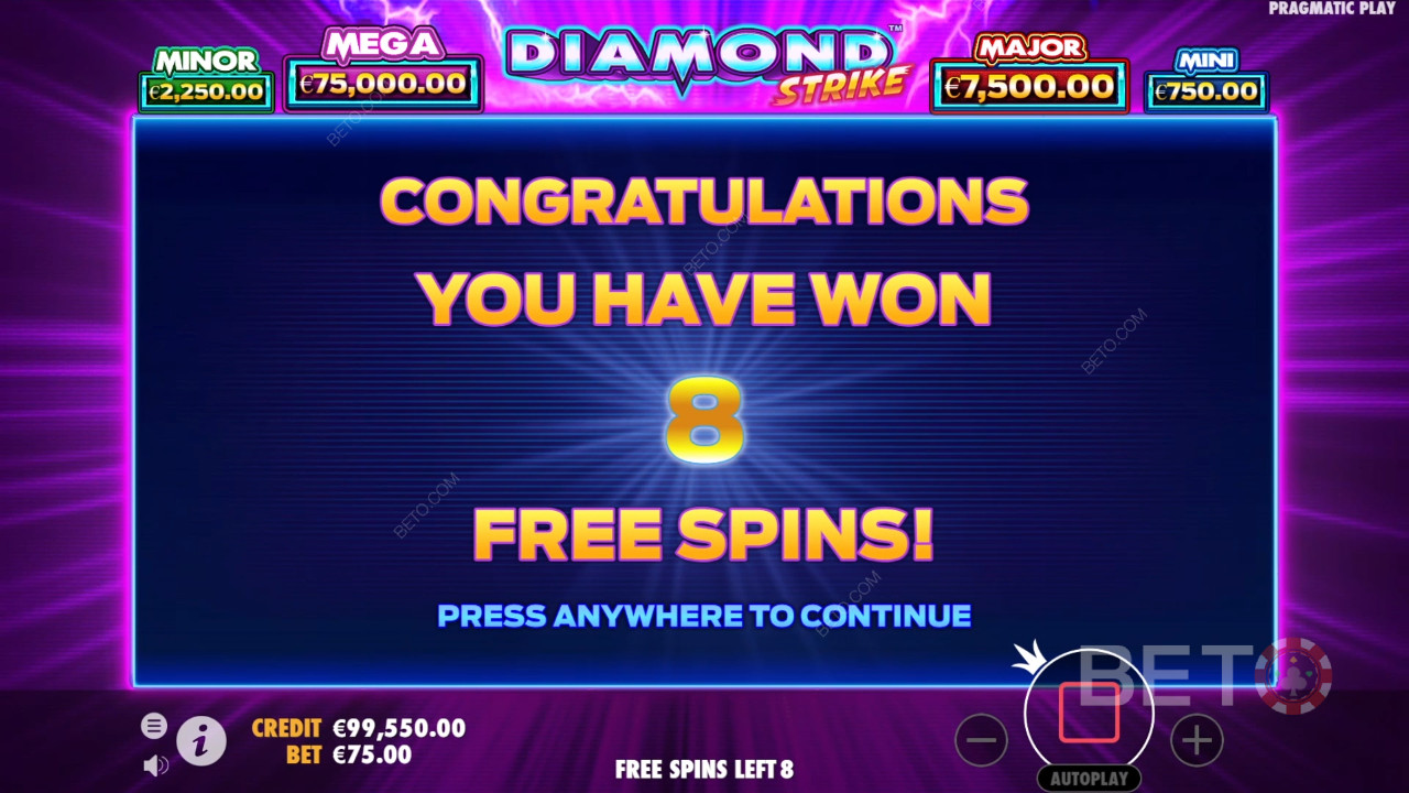 Thắng gấp 1.000 lần tiền cược của bạn trong Máy đánh bạc Diamond Strike!