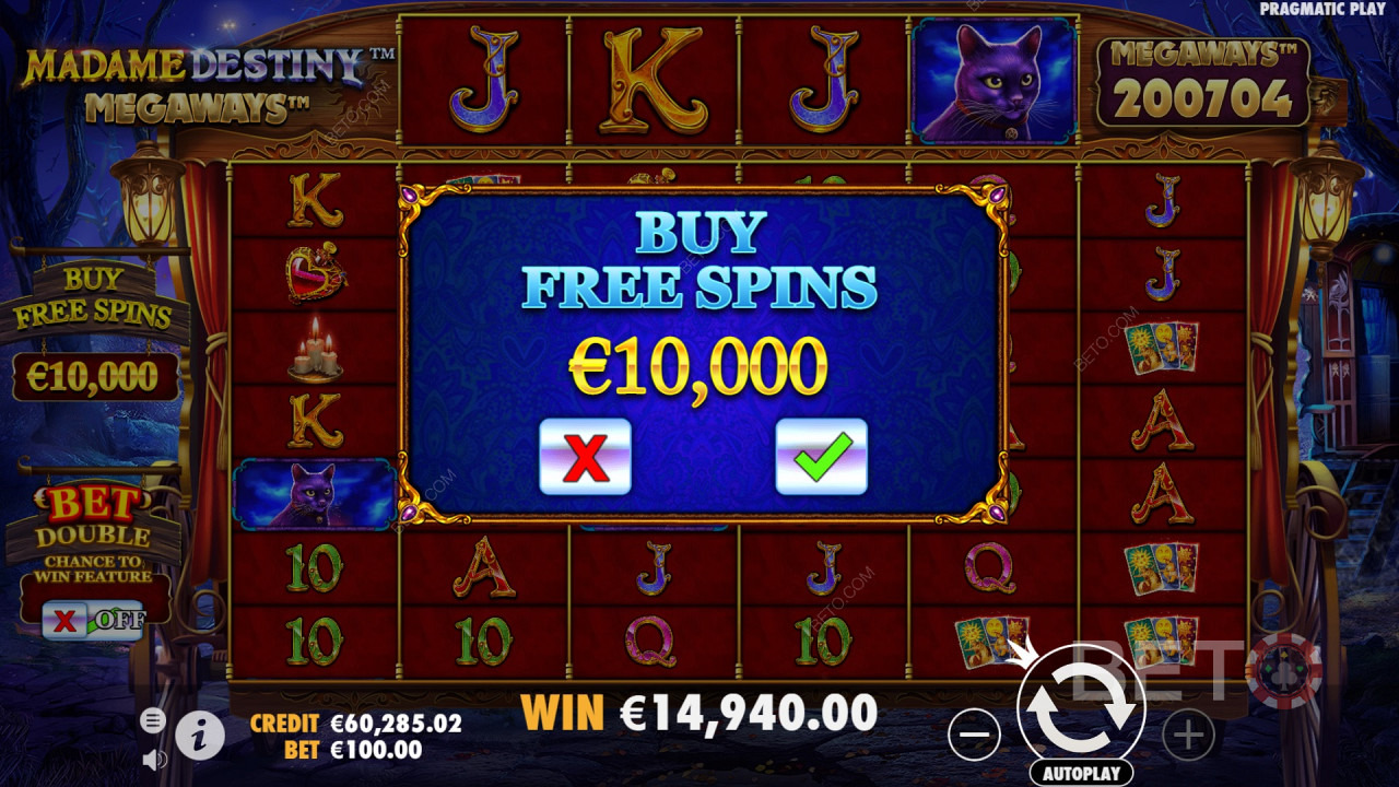 Mua vòng quay thưởng Free Spins trong máy đánh bạc trực tuyến Madame Destiny Megaways