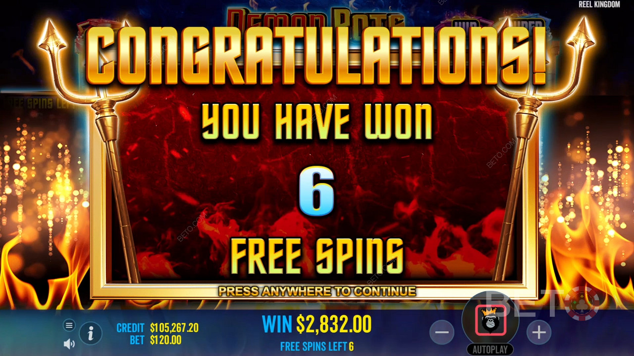 Kiếm được 6.000 lần số tiền đặt cược của bạn trong trò chơi Slots Demon Pots trực tuyến!