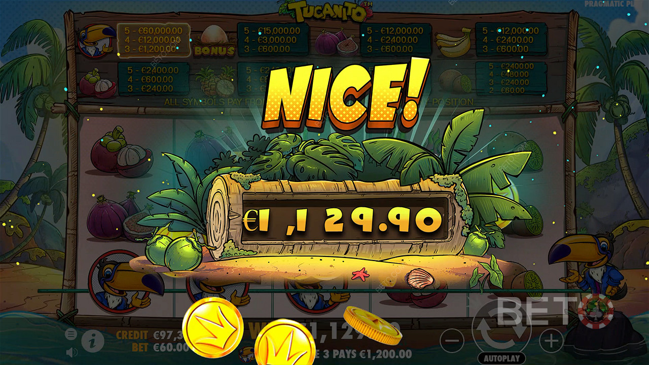 Kiếm được gấp 1.000 lần số tiền đặt cược của bạn trong trò chơi Tucanito Slot Trực tuyến!