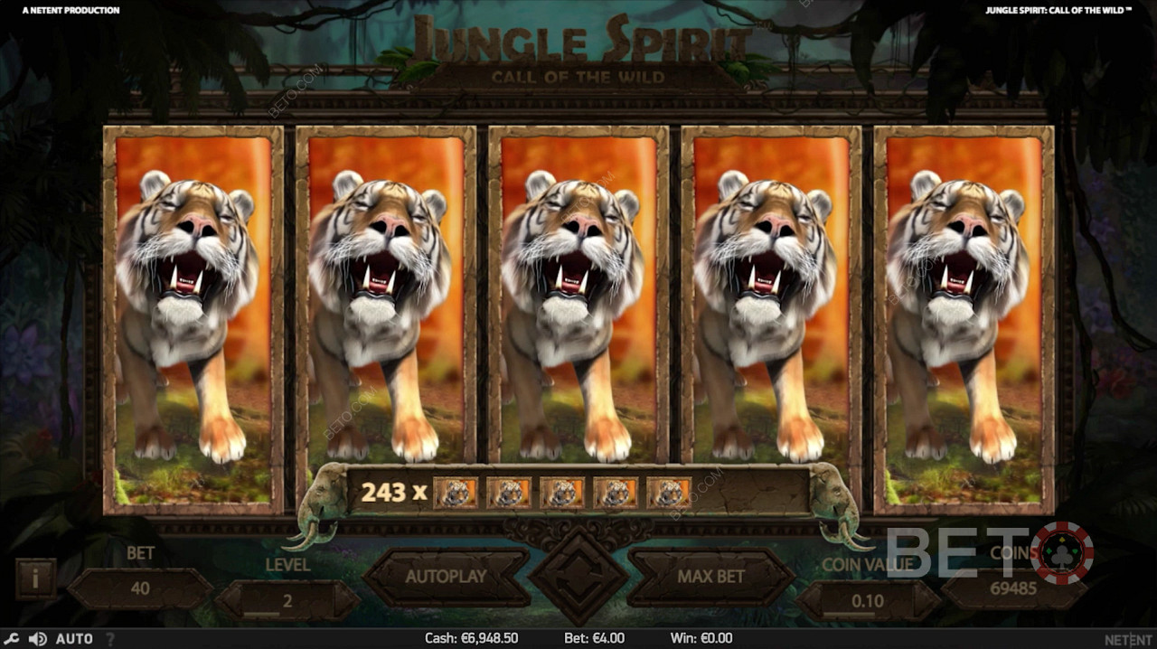 Chiến thắng hàng đầu trong các vòng quay miễn phí trong Jungle Spirit: Call of the Wild