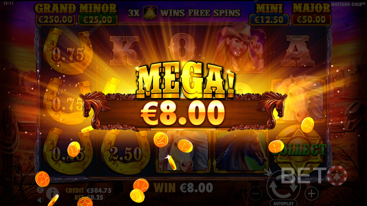 Mega Win trong máy đánh bạc Mustang Gold