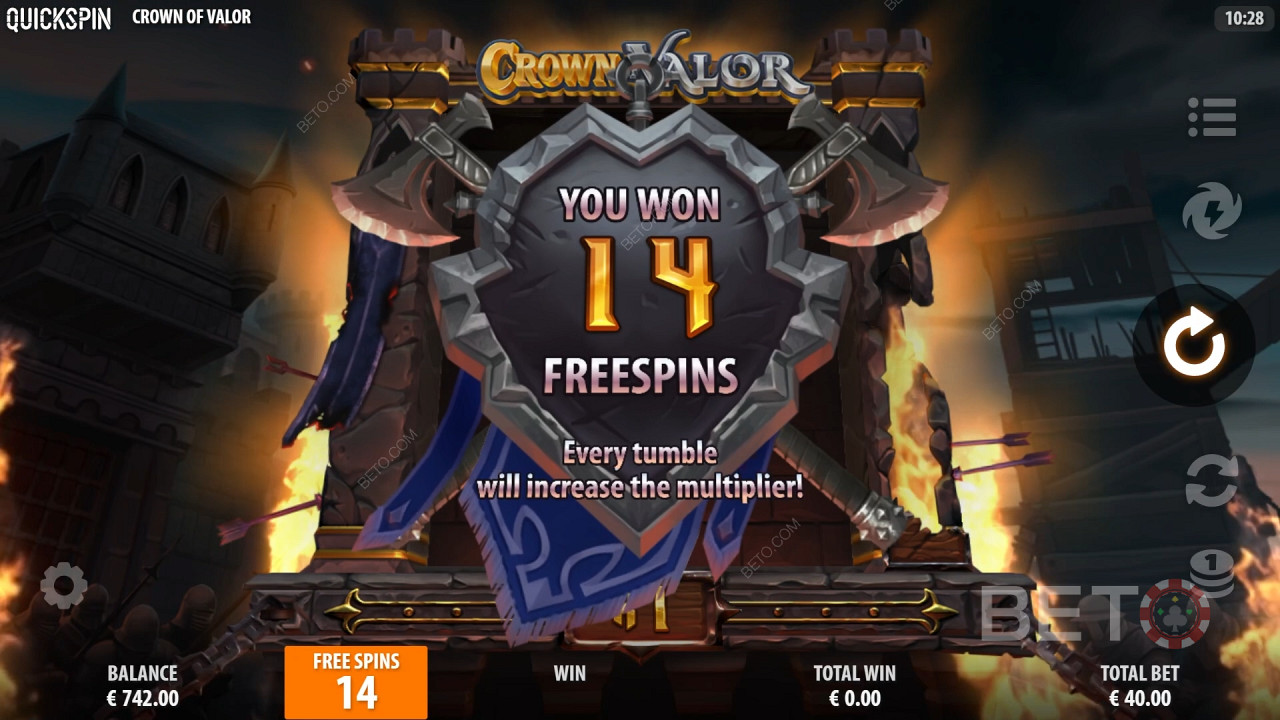 Thắng 15.619 lần tiền cược của bạn trong trò chơi quay số Crown of Valor!