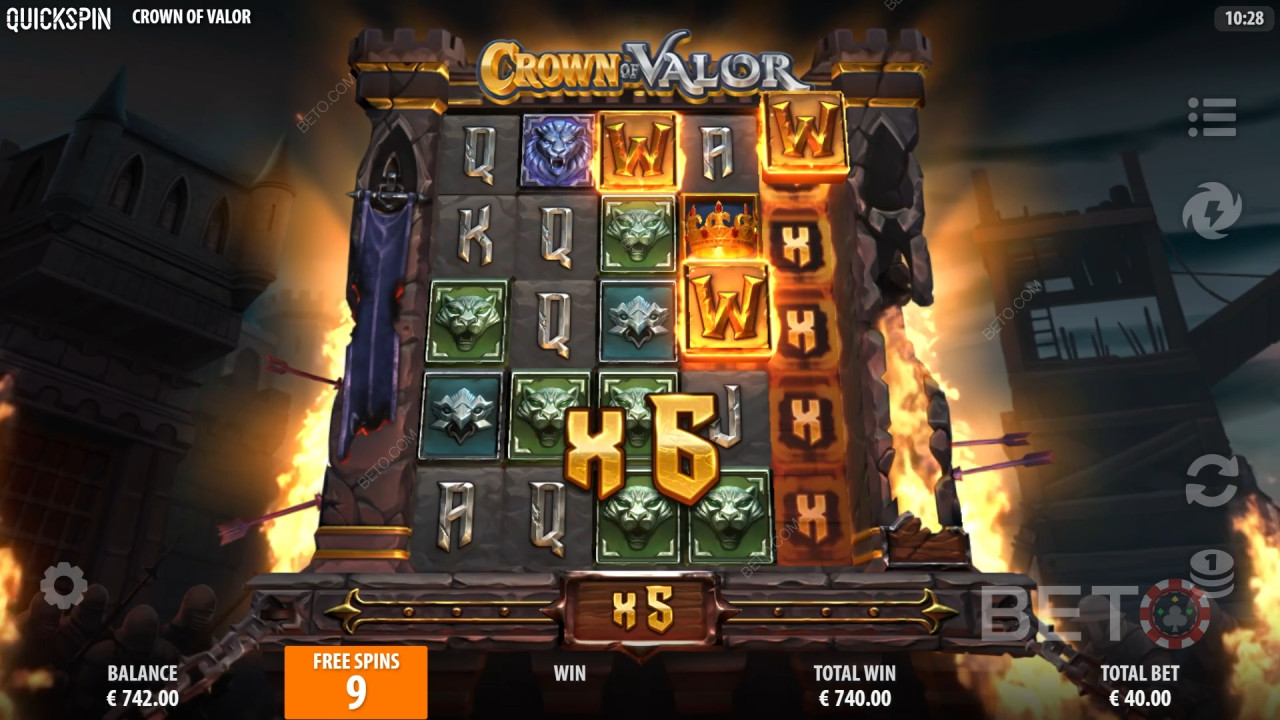 Các tính năng thưởng được giải thích trong Crown of Valor của Quickspin