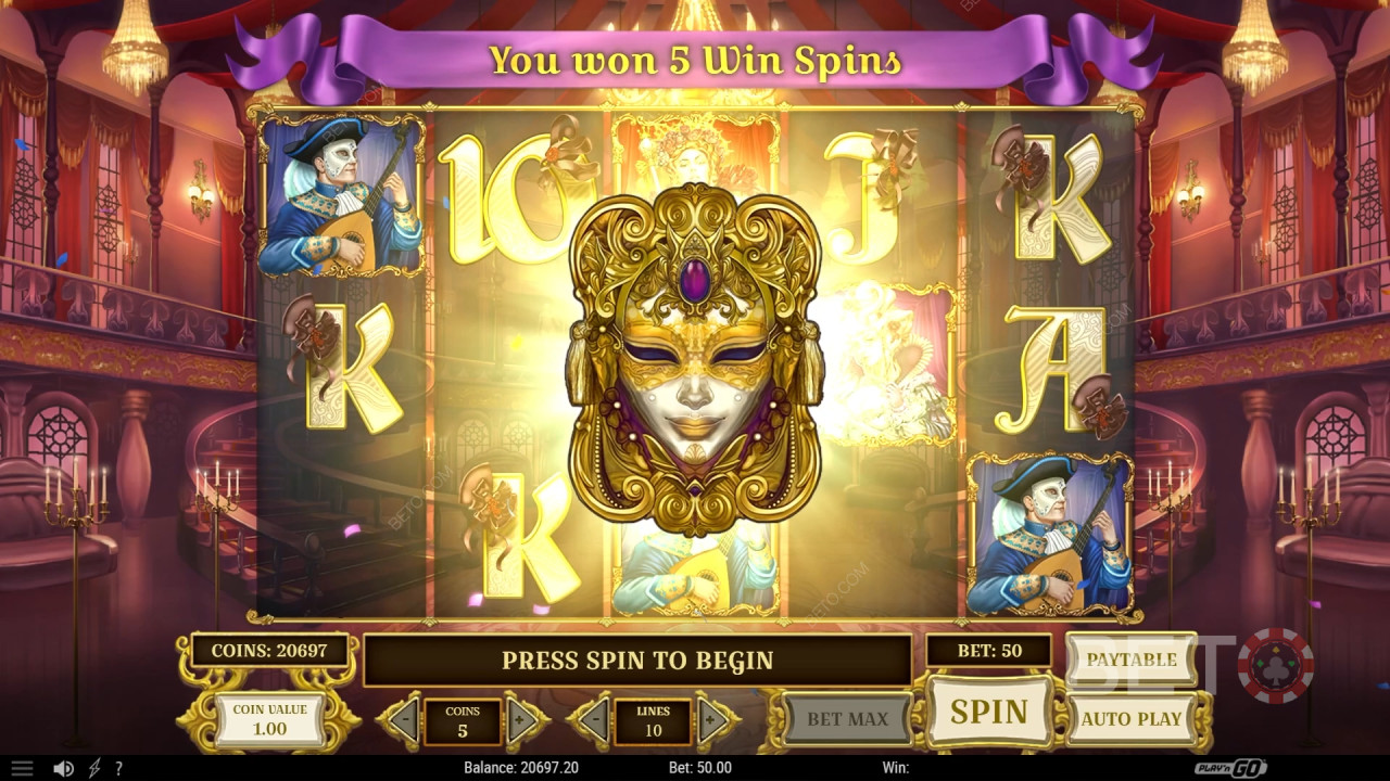Giành chiến thắng gấp 10.000 lần tiền cược của bạn trong trò chơi slot video Royal Masquerade!