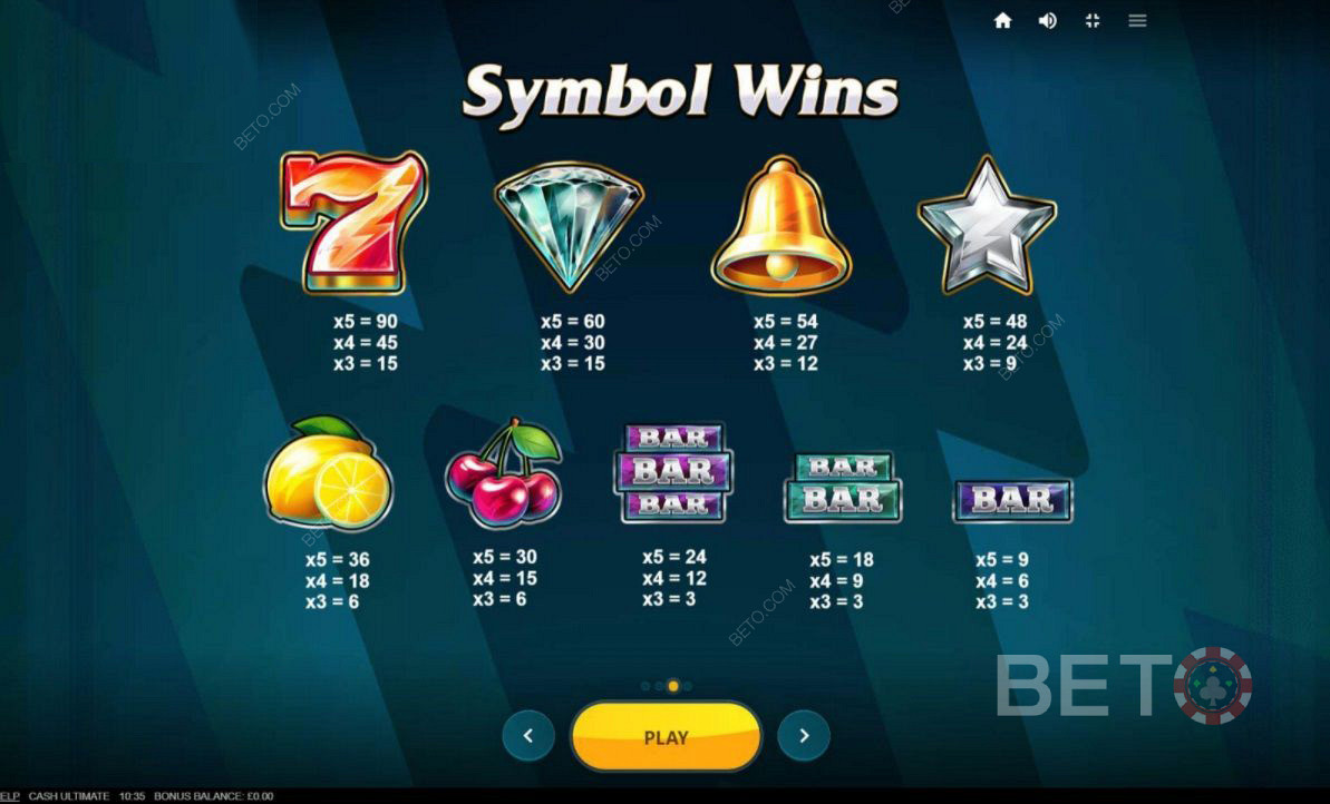Các kết hợp biểu tượng khác nhau trong Cash Ultimate
