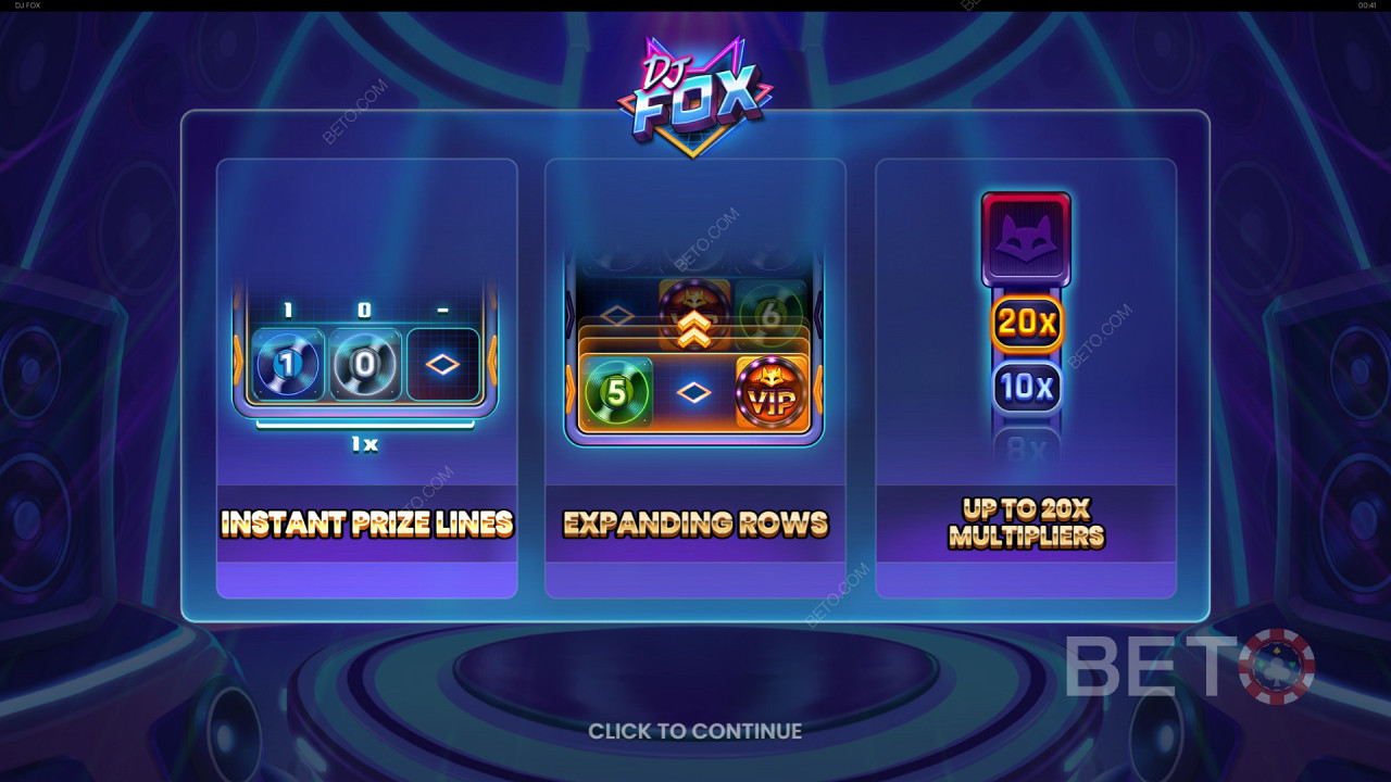Các tính năng thưởng được giải thích trong DJ Fox của Push Gaming