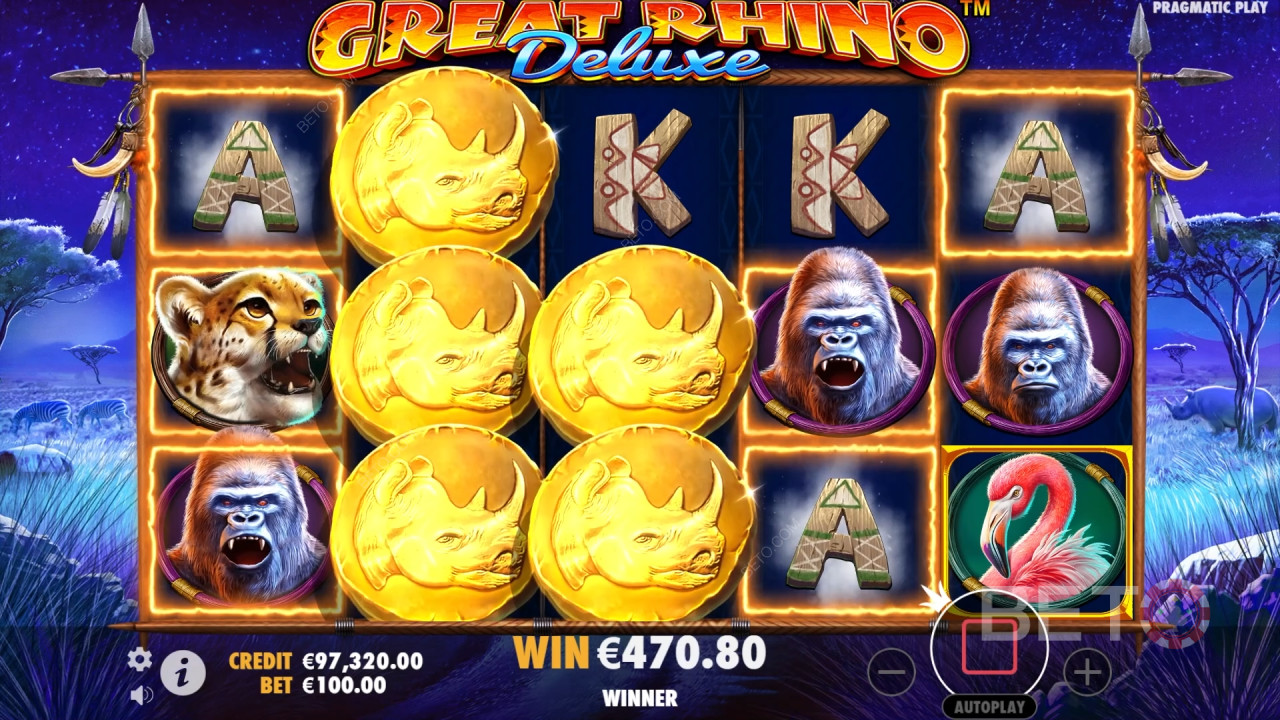 Giải thích về các tính năng bổ sung trong Great Rhino Deluxe của Pragmatic Play
