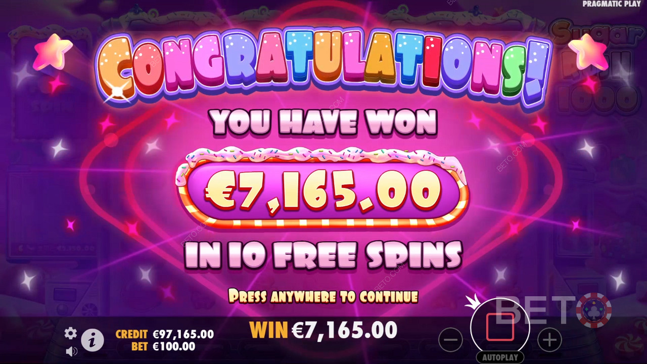 Kiếm được 25.000 lần số tiền đặt cược của bạn trong Slot Sugar Rush 1000!