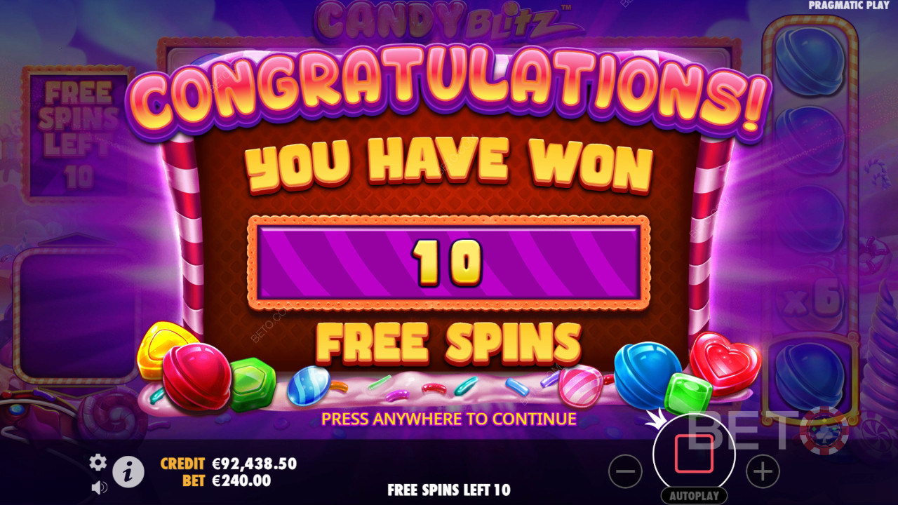 Thắng 10.000 lần tiền cược của bạn trong trò chơi Candy Blitz!
