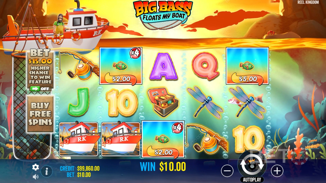 Thắng 5.000 lần tiền cược của bạn trong trò chơi đánh bạc trực tuyến Big Bass Floats My Boat!