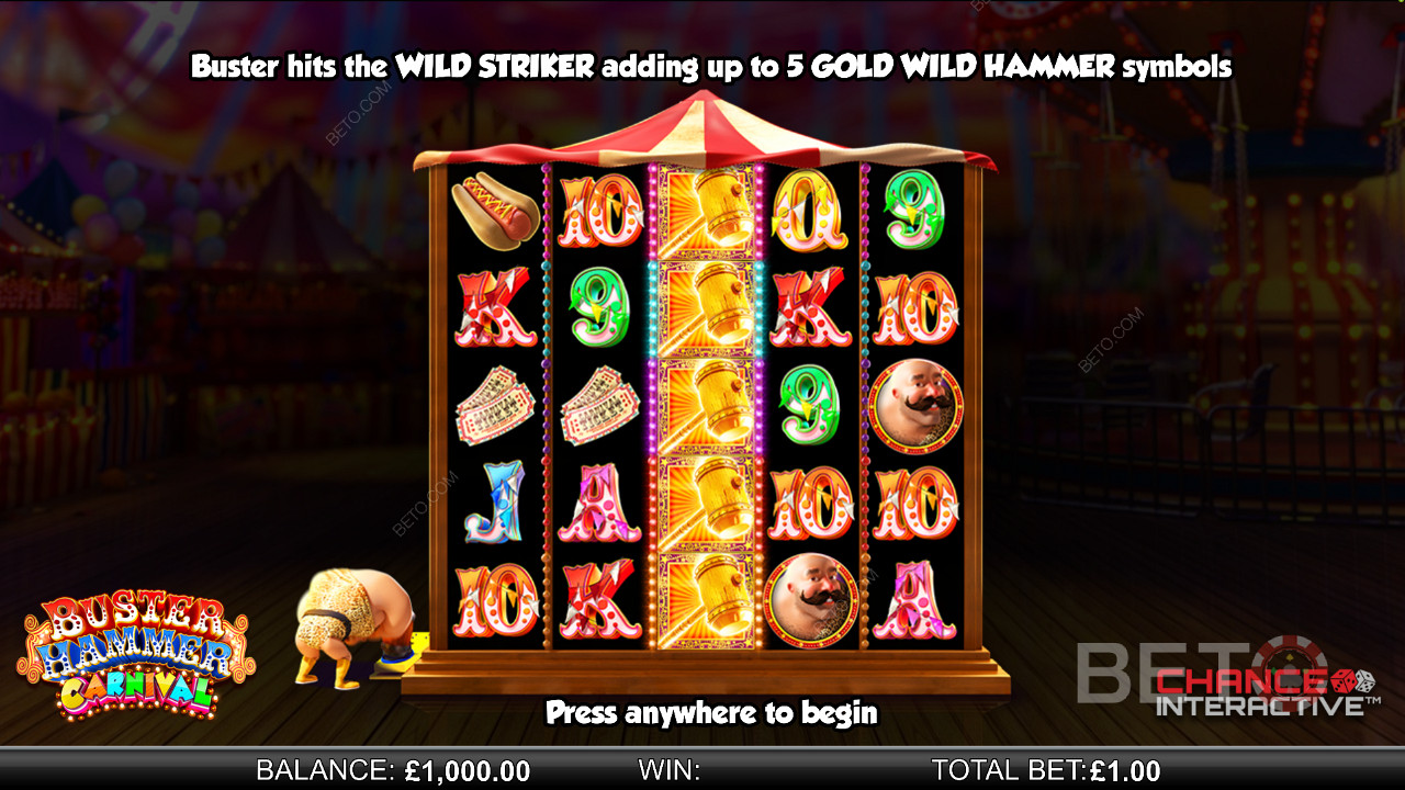 Tận hưởng tính năng Wild Striker trong trò chơi trực tuyến Buster Hammer Carnival