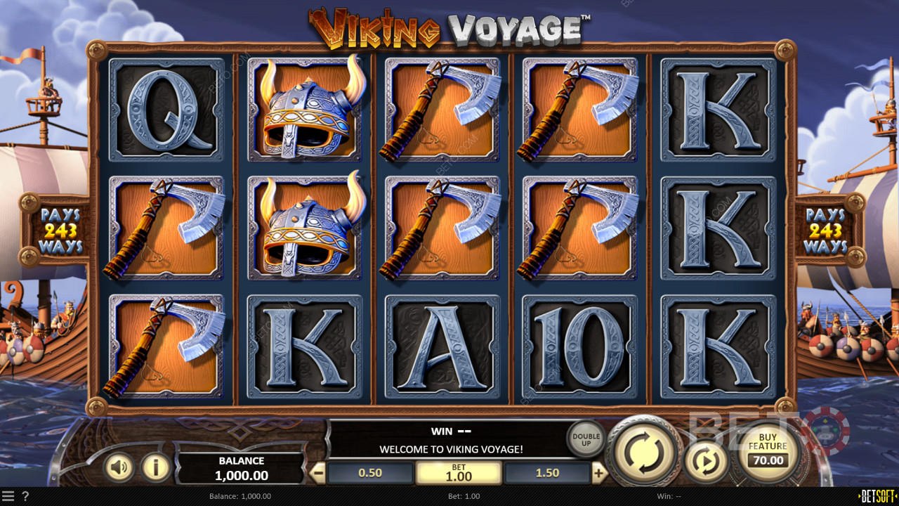 Thưởng thức chủ đề, đồ họa và biểu tượng phong cách Viking trong trò chơi trực tuyến Viking Voyage
