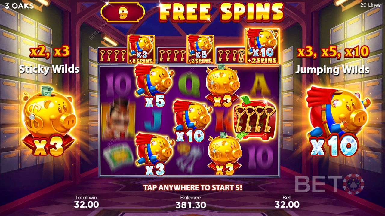 Các tính năng thưởng được giải thích trong Super Sticky Piggy của 3 Oaks Gaming