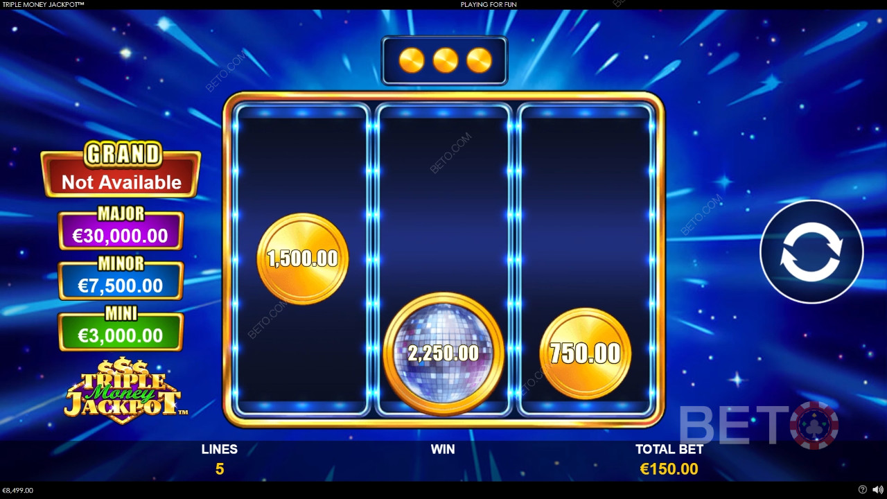 Thắng 1.334 lần tiền cược của bạn trong trò chơi slot Triple Money Jackpot!