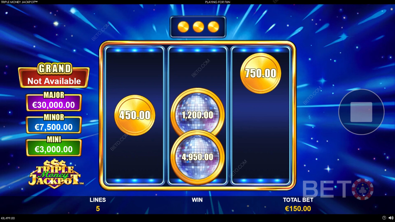 Giải thích về các tính năng thưởng trong Triple Money Jackpot của Playtech