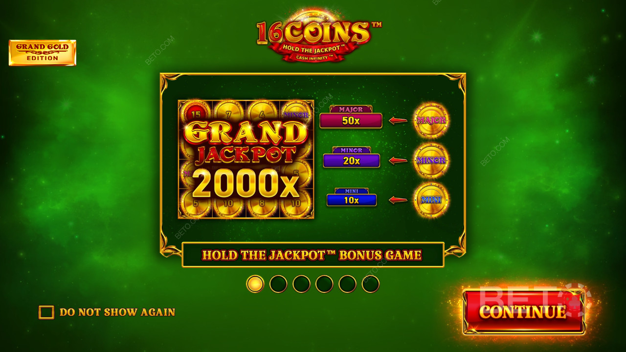 Thắng gấp 2.000 lần tiền cược của bạn trong trò chơi slot trực tuyến 16 Coins Grand Gold Edition!