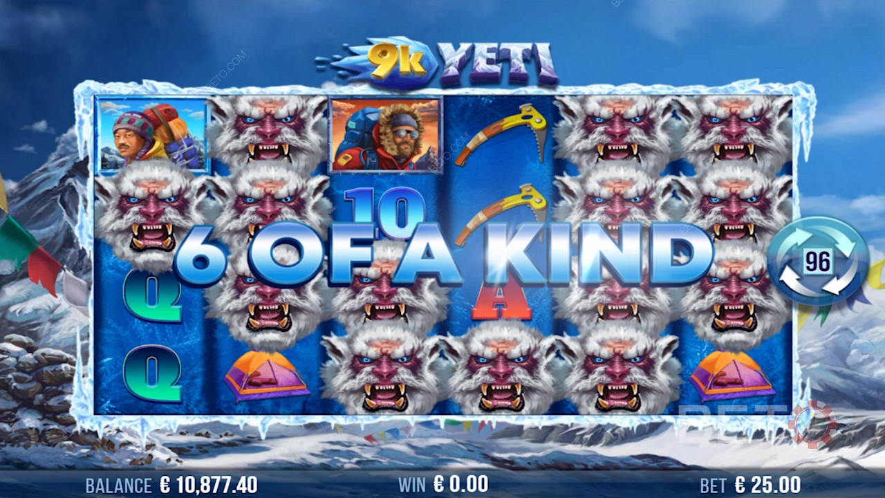 Đạt được sự kết hợp sáu của một loại và giành chiến thắng lớn trong trò chơi xèng trực tuyến 9k Yeti