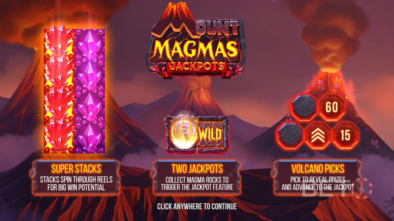 Tận hưởng Super Stacks, 2 giải đặc biệt và tính năng Volcano Bonus trong khe Mount Magmas