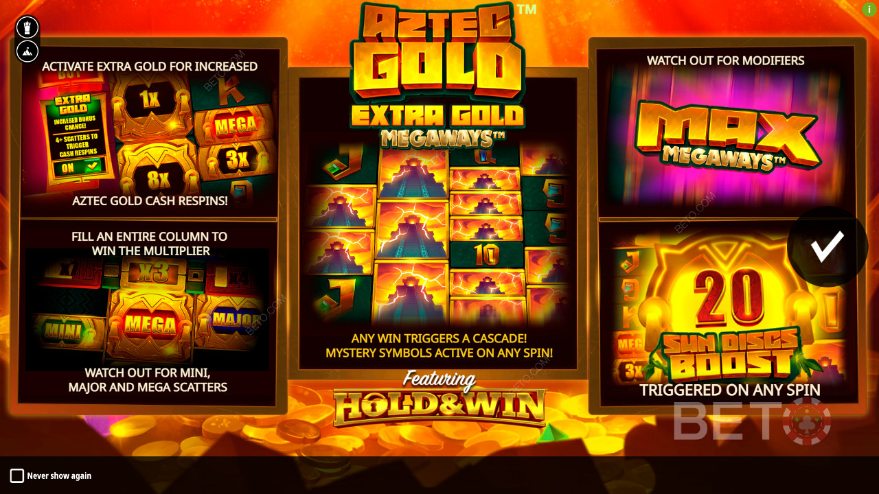 Tận hưởng nhiều tính năng tiền thưởng trong khe Aztec Gold Extra Gold Megaways