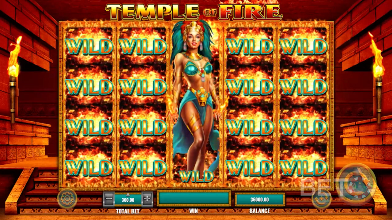 Một cơn bão Wilds kích hoạt Vòng quay miễn phí với nữ thần Aztec xinh đẹp - Temple of Fire
