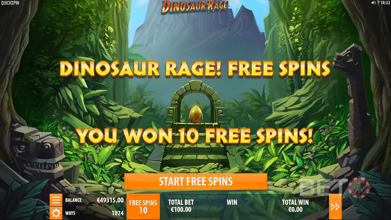 Giành được Vòng quay miễn phí trong Dinosaur Rage