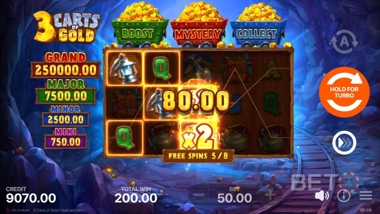 Cách chơi 3 Carts of Gold của Playson : Giữ và thắng