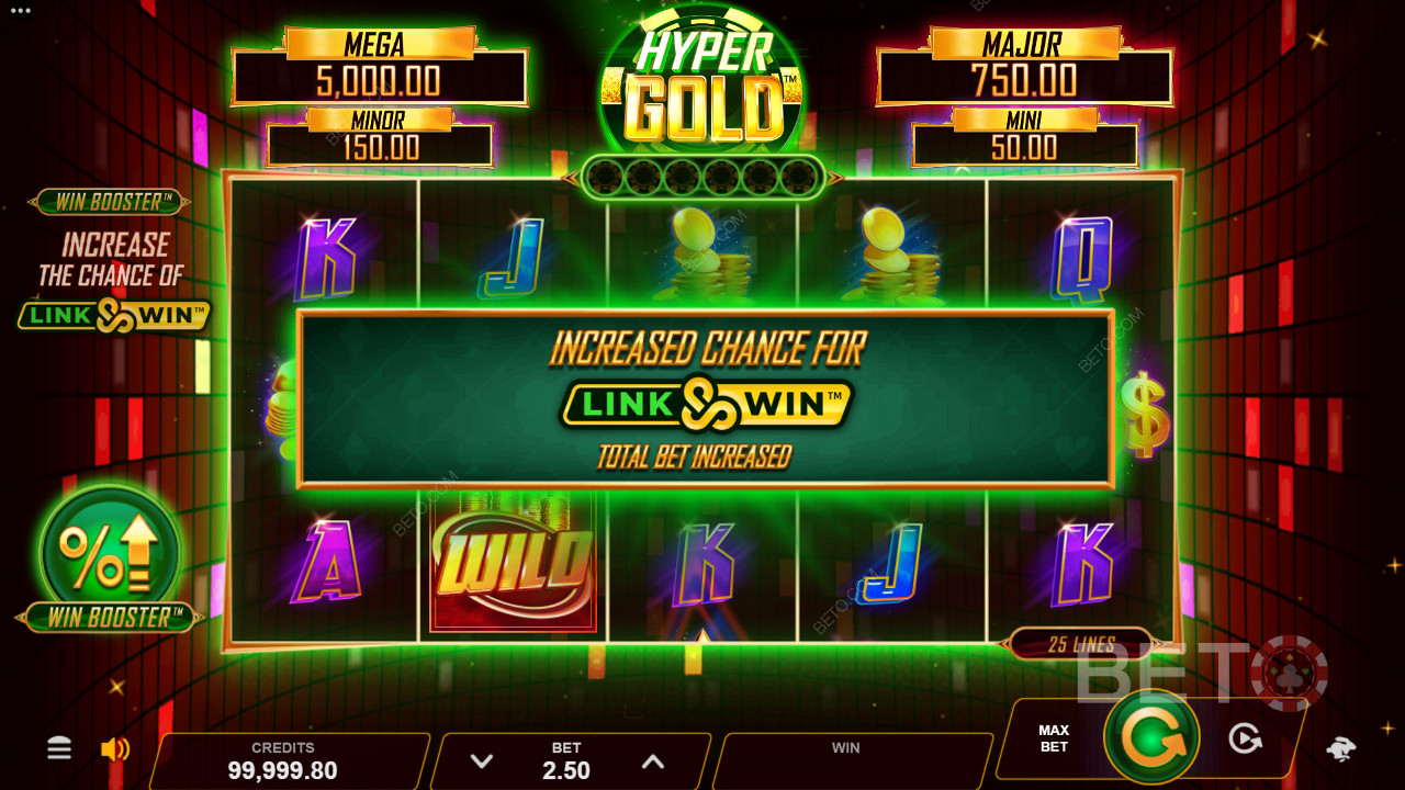 Hyper Gold có các tính năng Win Booster và Link & Win Bonus để làm bạn hồi hộp
