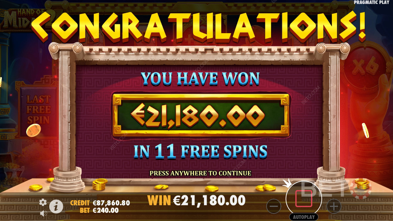 Thắng 8.000 lần tiền cược của bạn trong trò chơi đánh bạc trực tuyến Hand of Midas 2!
