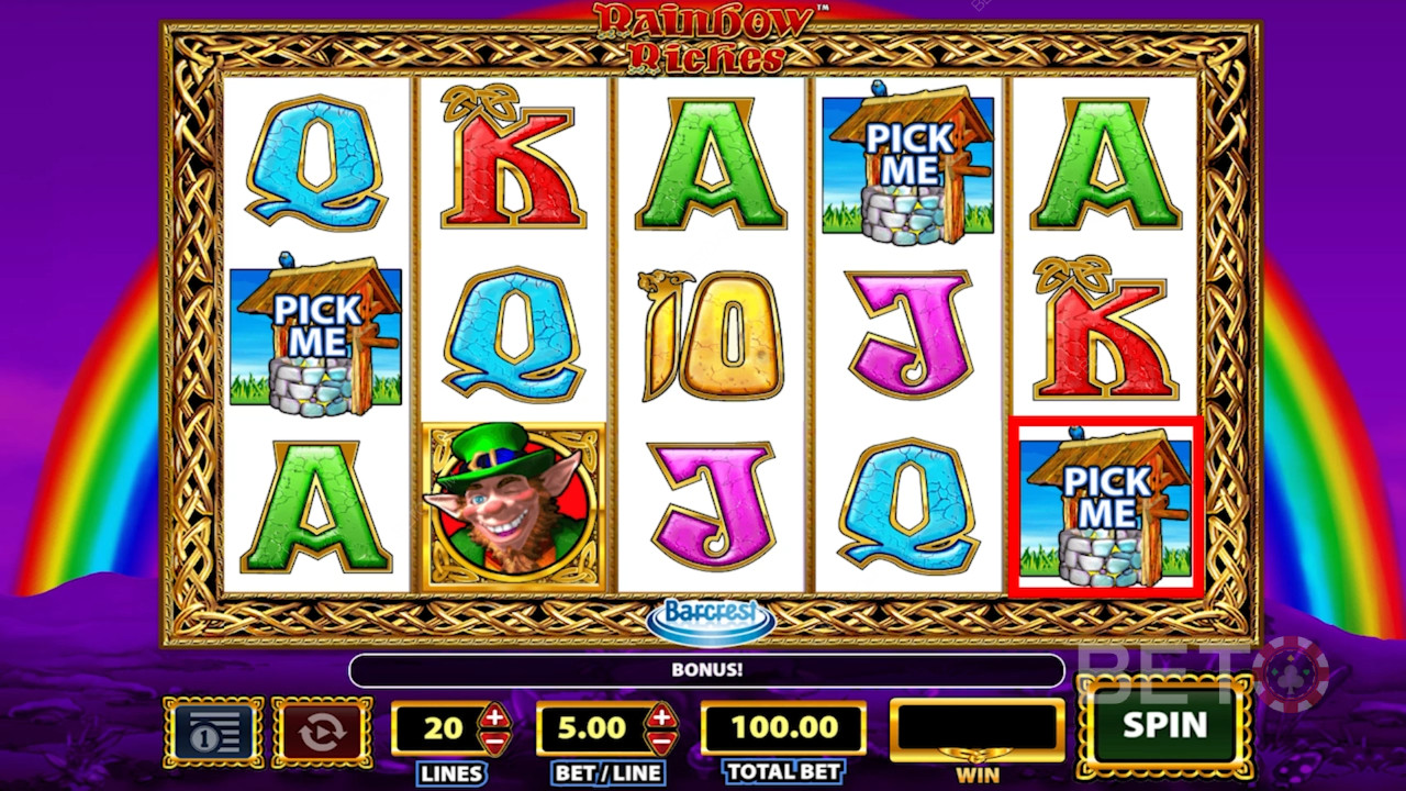 Các biểu tượng trong máy đánh bạc Rainbow Riches.