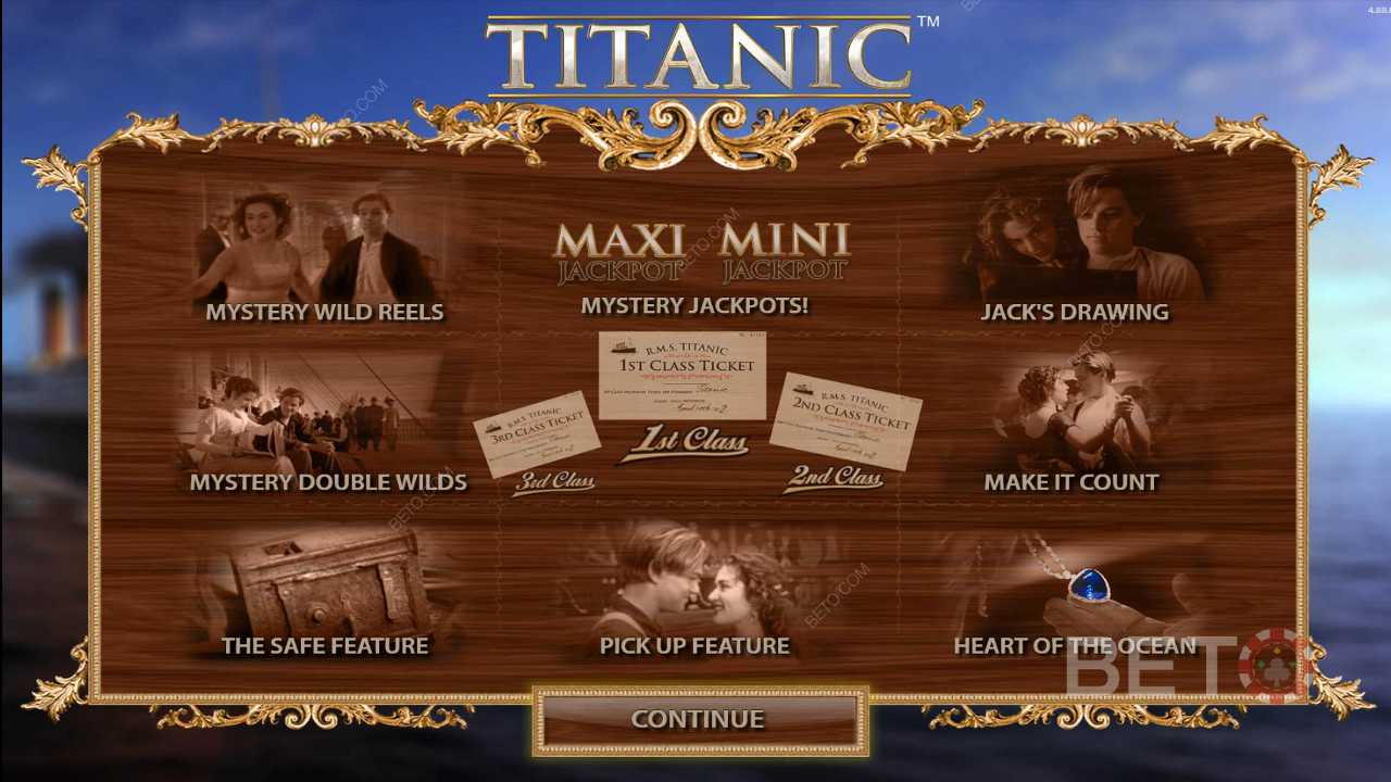 Tận hưởng nhiều tính năng trong khe video Titanic