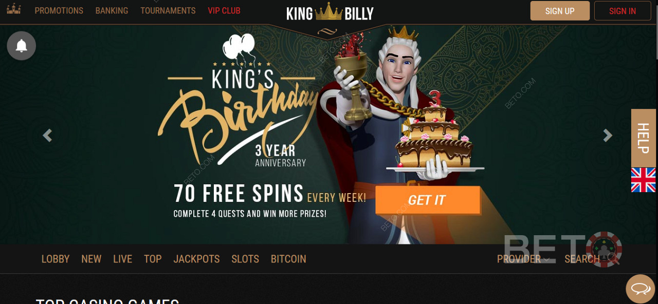 Nhận tiền thưởng đặc biệt và vòng quay miễn phí tại sòng bạc King Billy