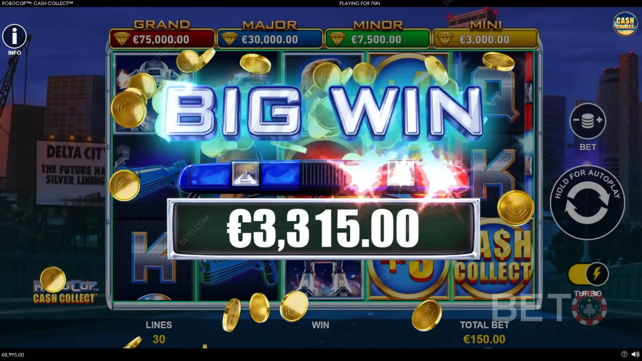 Thắng 1.878 lần tiền cược của bạn trong trò chơi RoboCop: Cash Collect!