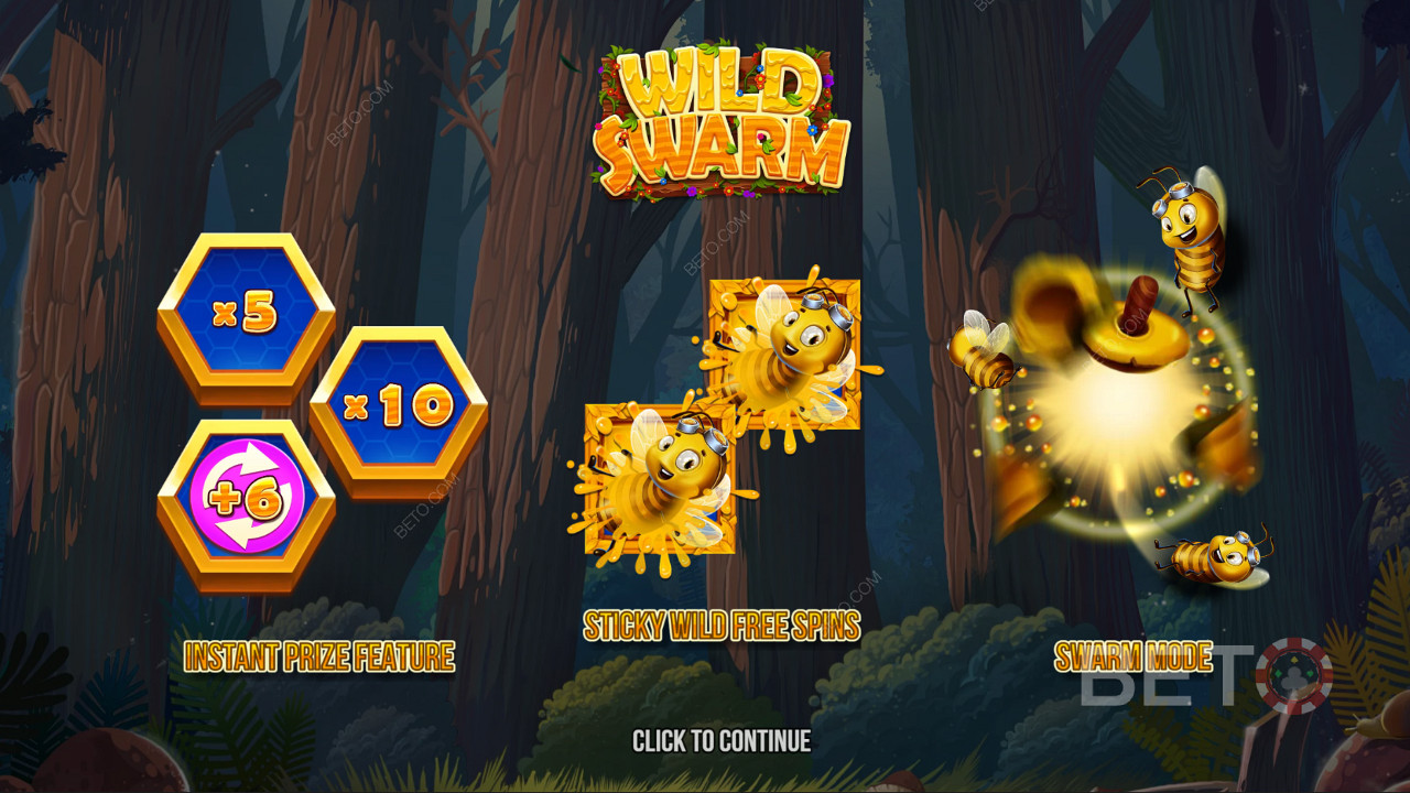 Tận hưởng các tính năng tiền thưởng mạnh mẽ trong khe cắm trực tuyến Wild Swarm