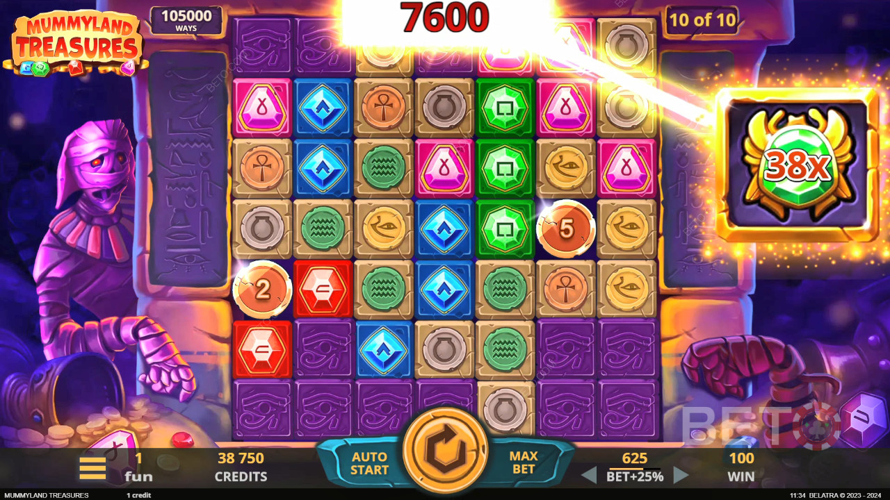 Thắng 25.000 lần tiền cược của bạn trong trò chơi video slot Mummyland Treasures!