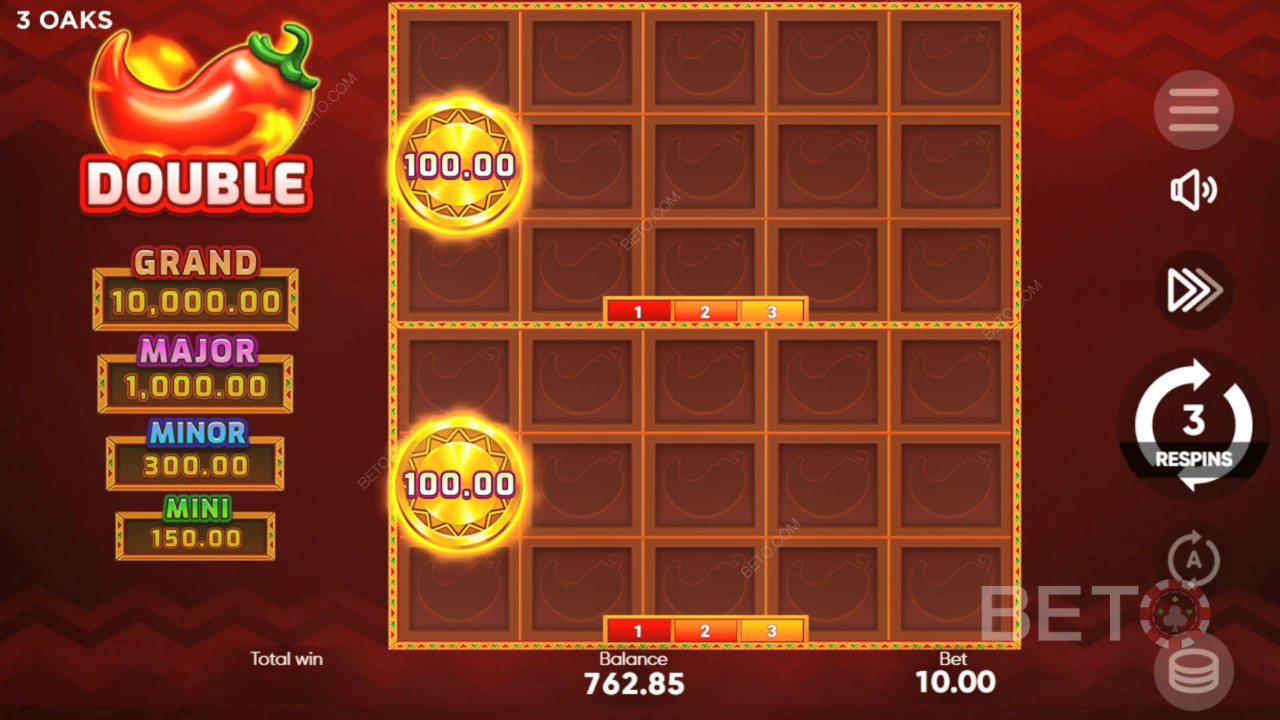 Thắng 1.000 lần tiền cược của bạn trong trò chơi xèng 3 Hot Chillies!